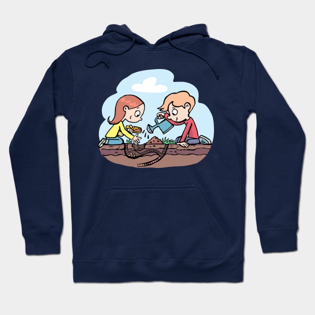 girl and a boy plant seeds in a hole in the ground Hoodie by duxpavlic